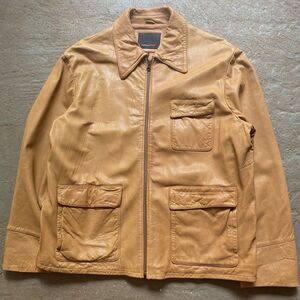 Vintage Murano Sport Lamb Skin Leather Jacket Mens Size XL Cream Brown
